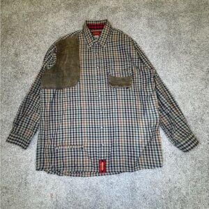 Braeval Tiera Wool Blend Shooting Hunting Plaid Shirt Waxed Shoulder Patch XL